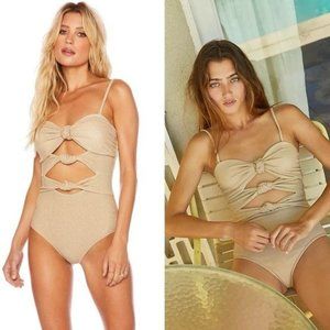 NEW Beach Riot Karla One Piece Gold Sparkle Swimsuit Knotted Cut Out